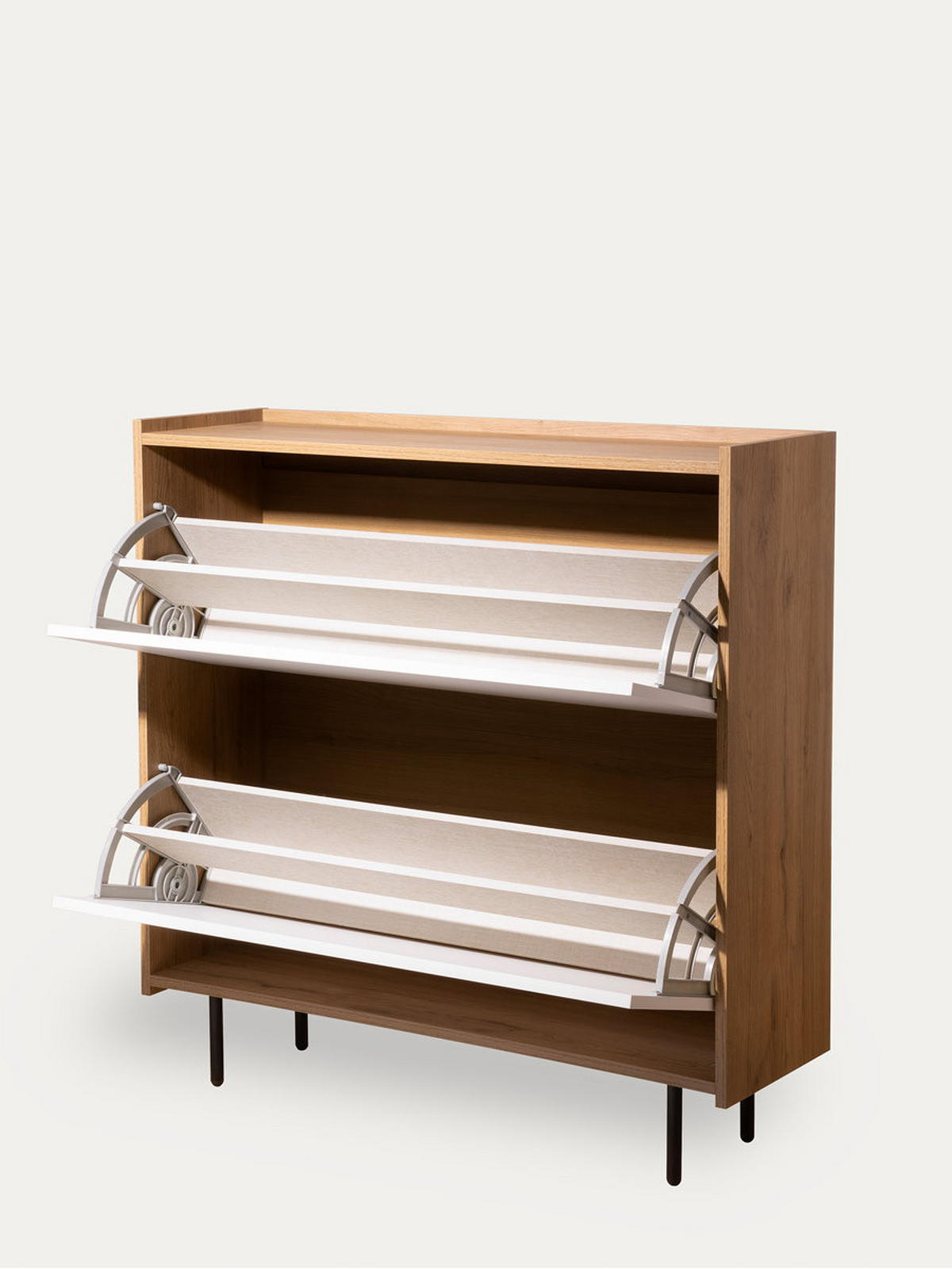 SCHUHKIPPER Nadine Natur - Weiß 97.5 cm x 98.5 cm - Braun, Holzwerkstoff (97/98/30cm) - Kenay Home