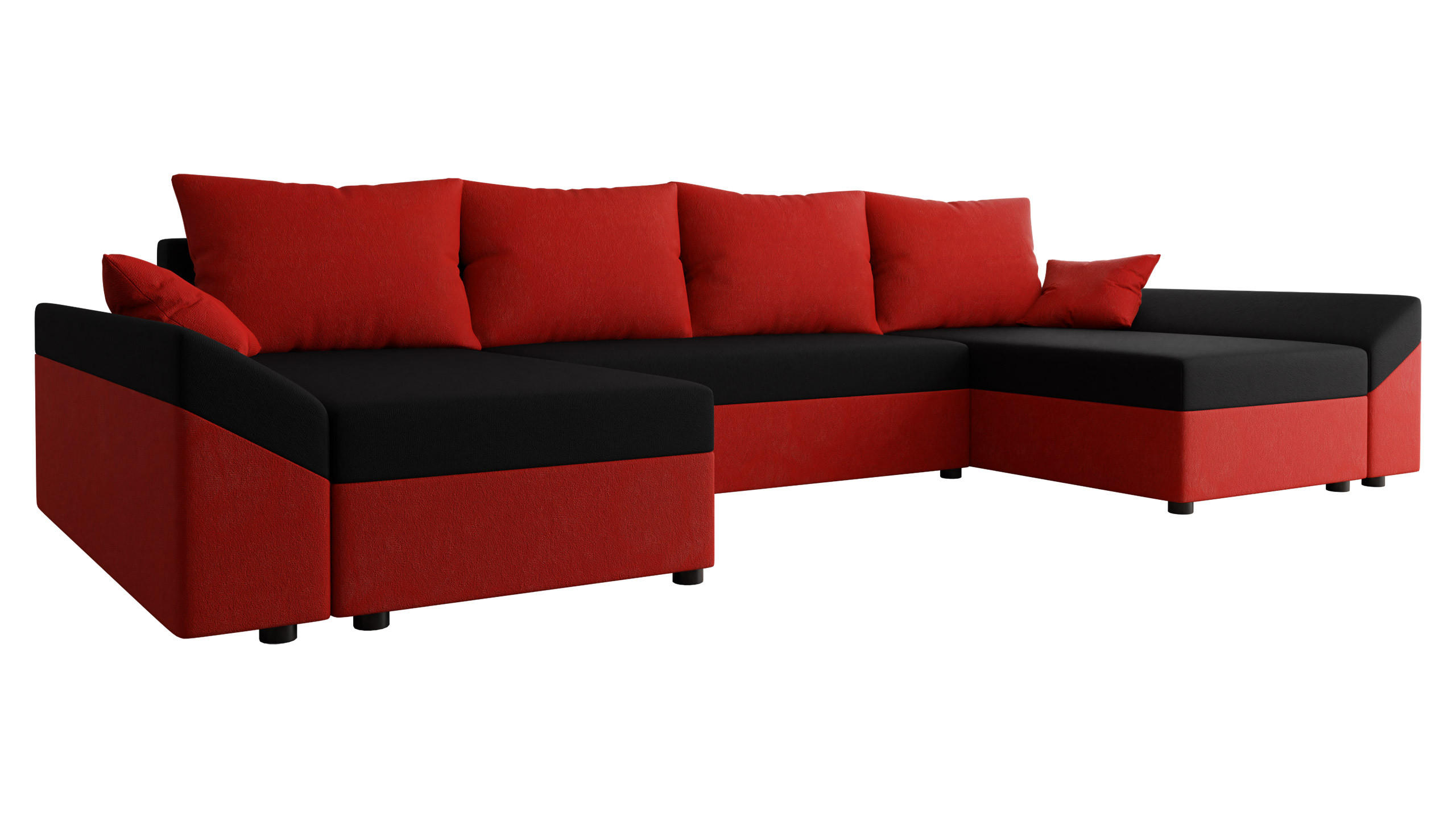 WOHNLANDSCHAFT Dante U - Rot/Schwarz, Holz/Kunststoff (310/82/140cm) - MIRJAN24