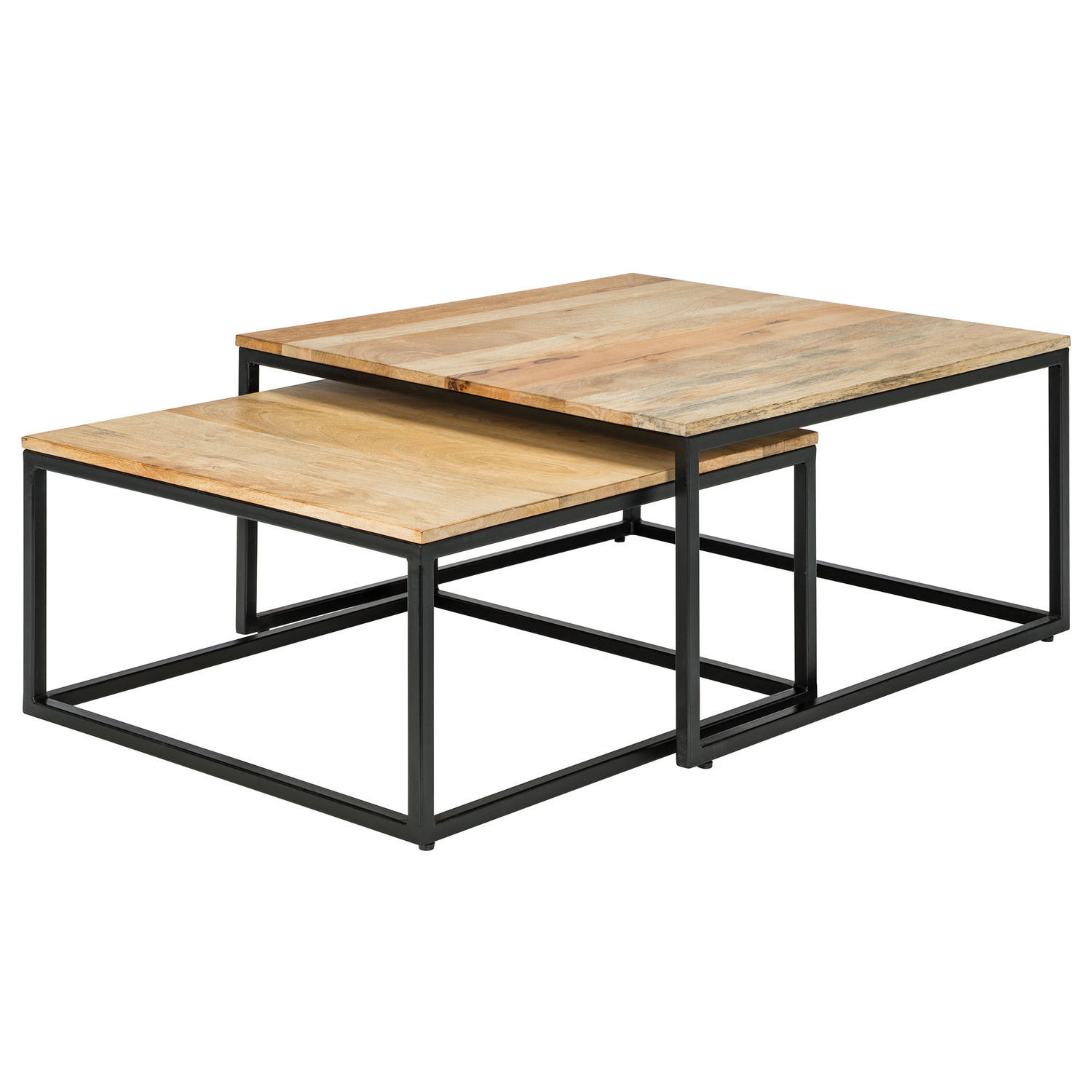 COUCHTISCH-SET - Mango / Schwarz, 2-teilig - Naturfarben, Holz (75/75/40cm) - home24