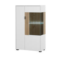 VITRINE weiß matt, Eiche 75 x 125 cm, Highboard mit Soft-Close-Funktion - Eichefarben/Schwarz, Glas/Holzwerkstoff (75/125/38cm)