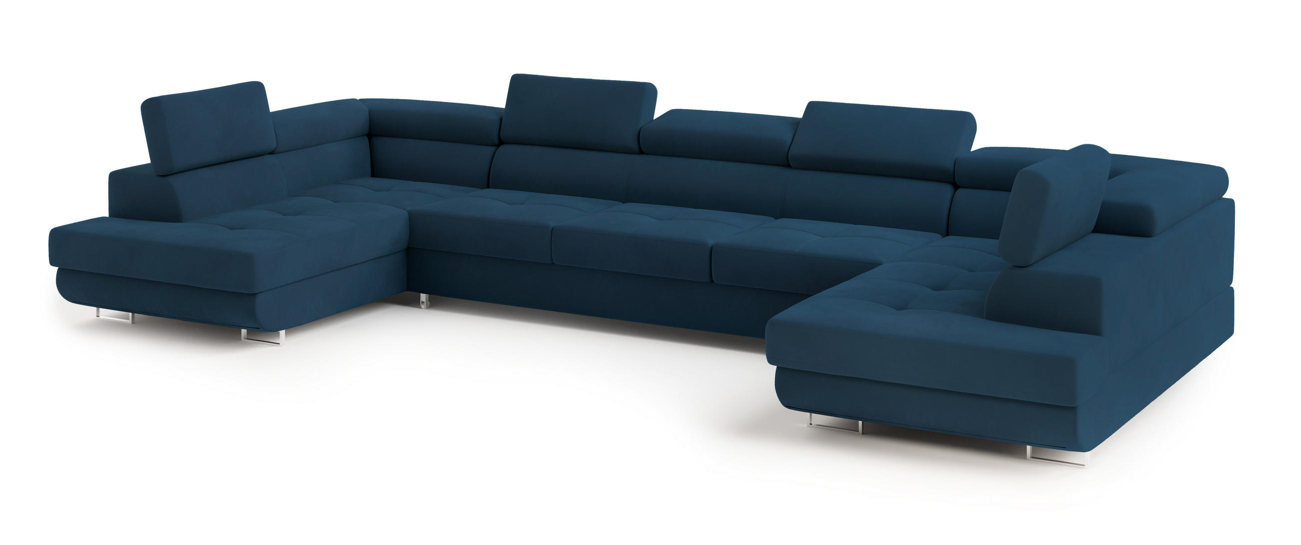 WOHNLANDSCHAFT ISOLANO Blau Velours-Stoff mit Schlaffunktion - Blau, Holz (408/90/202cm) - MASSENO