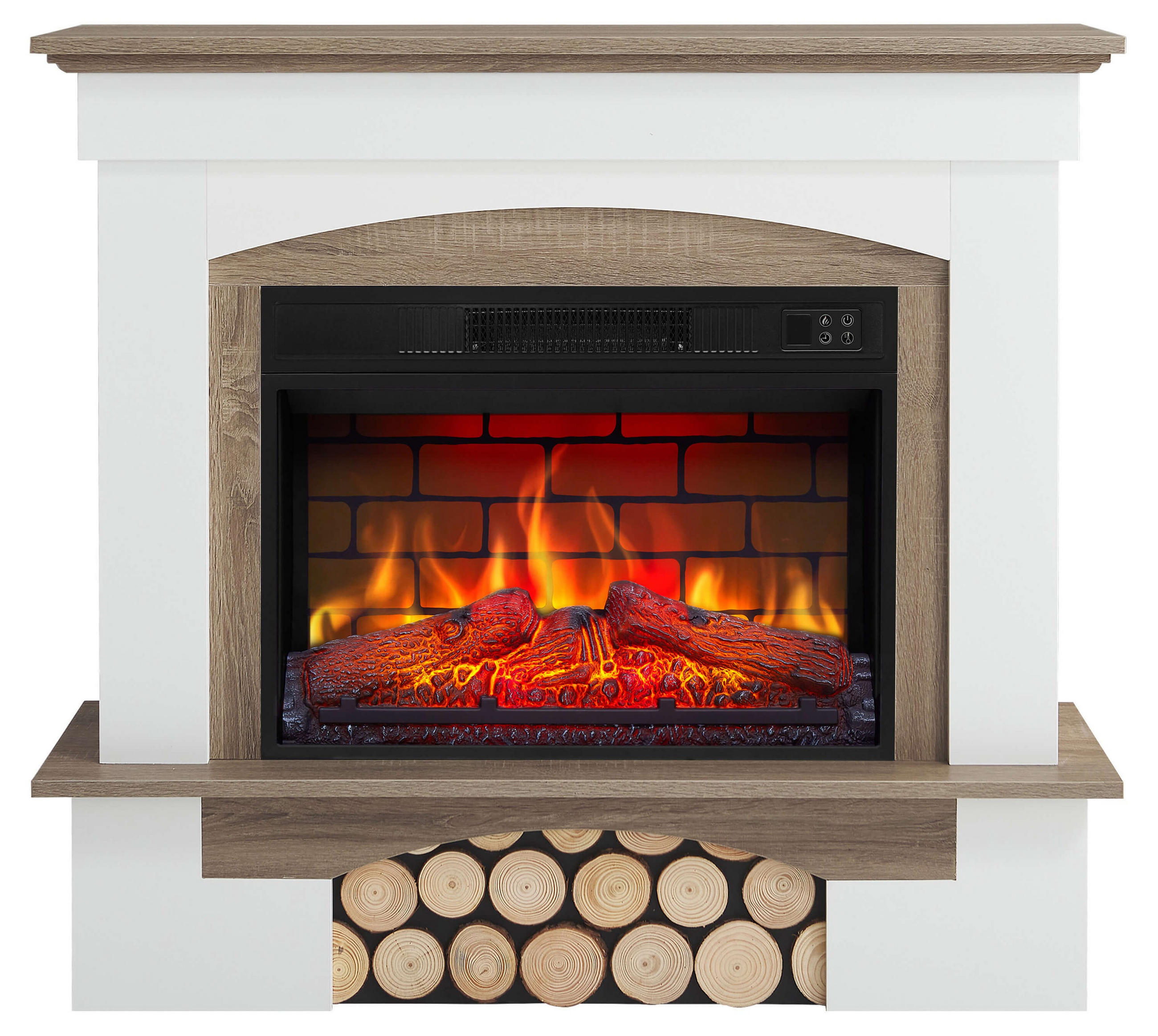 ELEKTROKAMIN Woodley AF23BS Weiß Graueiche – Breite 96 cm, 3D-Flammeneffekt, LED-Beleuchtung, Heizfunktion - Weiß, Glas/Holzwerkstoff (98.5/90/30cm) - ArtiFlame