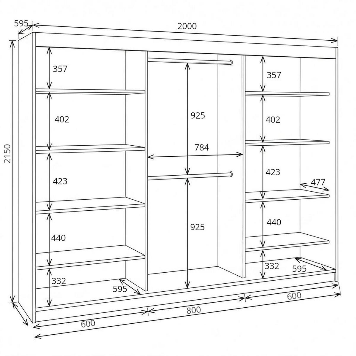 SCHWEBETÜRENSCHRANK BELANO 200 cm. Innenausstattung: Comfort plus - Weiß, Holzwerkstoff (200/215/59.5cm) - A&J MöbelLand