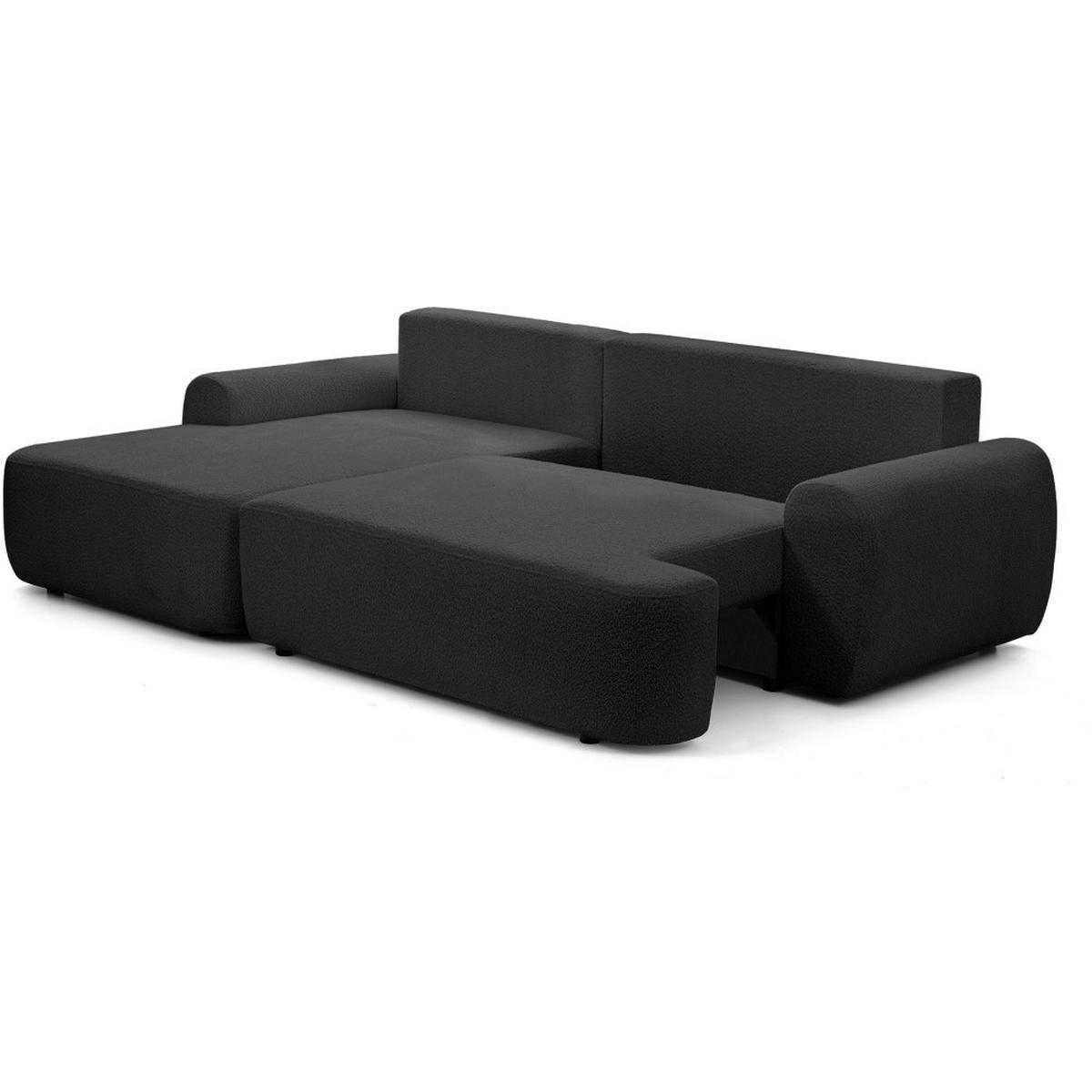 ECKSCHLAFSOFA Oliver im Bouclé-Gewebe, Schwarz, links - Schwarz, Textil (266/160cm) - Beautysofa