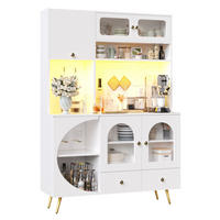 GESCHIRRSCHRANK aus MDF & Glas 120x40x176cm in Weiß mit LED & Steckdose - Weiß, Holzwerkstoff (120/176/40cm) - Modfu