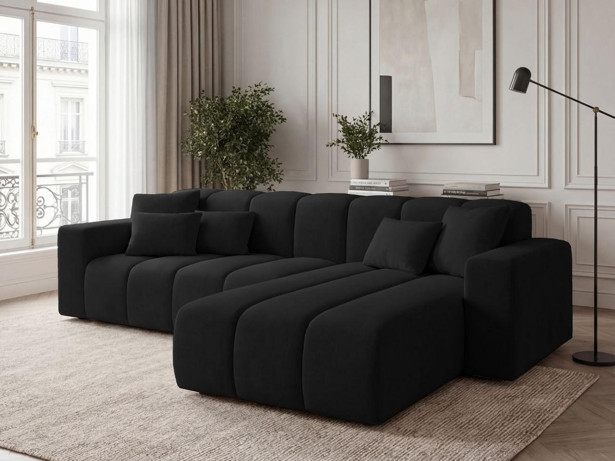ECKSOFA Nork Schwarz Rechts - Schwarz, Holz/Textil (265/180cm) - Graingold