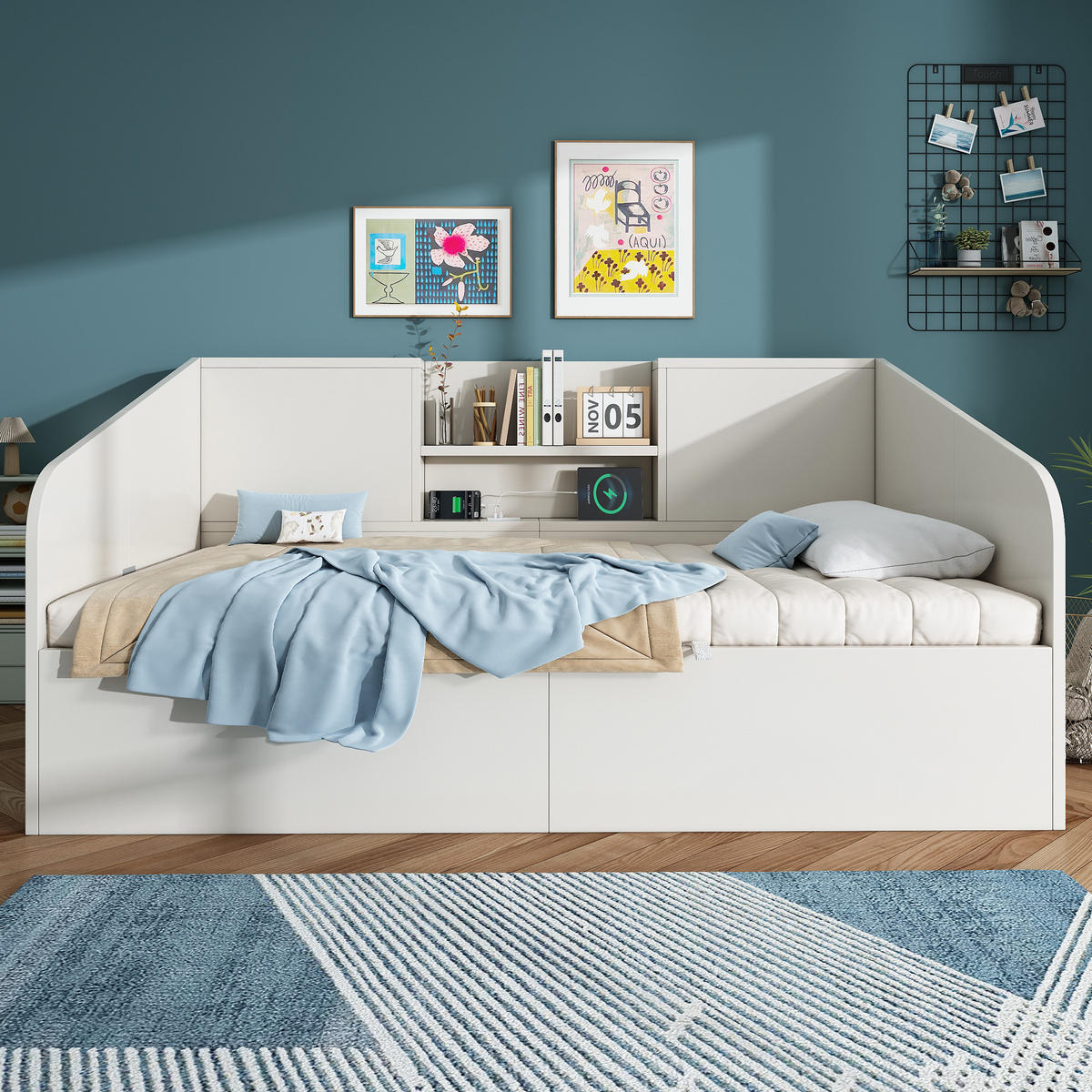 TAGESBETT 90/190 cm Weiß aus Massivholz mit Hydraulik-Stauraum - Weiß, Holzwerkstoff (90/190cm) - OKWISH