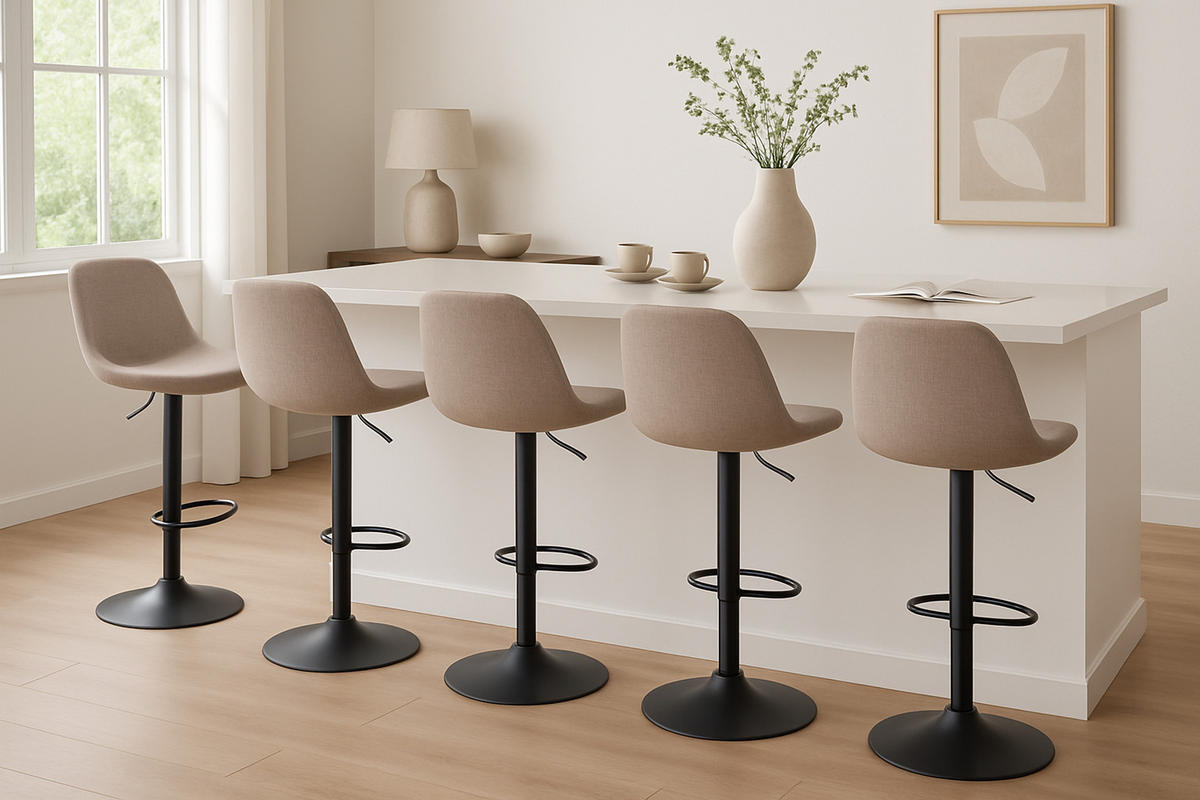 BARHOCKER Lotus Stoff taupe - Schwarz/Grau, Textil/Metall (43/103/49cm) - TPFLiving