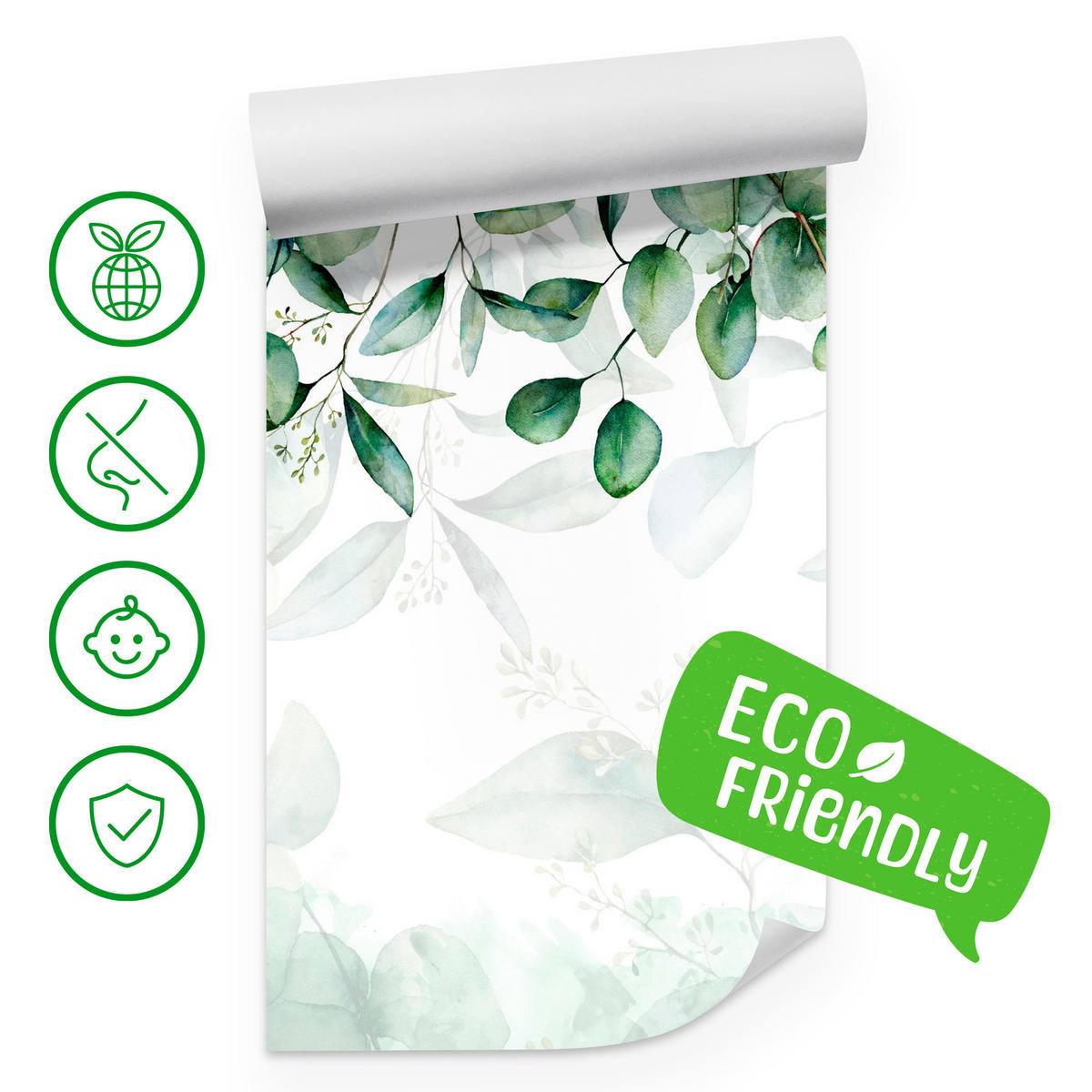 FOTOTAPETE Eukalyptus Blätter Pflanzen Natur 300x210 - Weiß/Grün, Papier (300/210cm) - Muralo