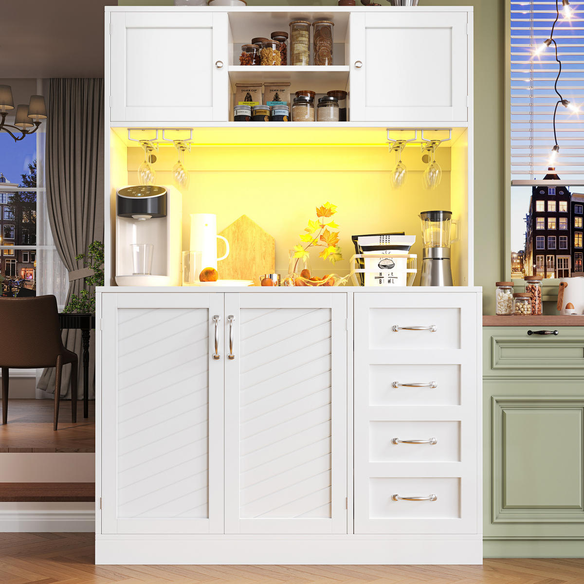 BUFFET 120/40/188 cm aus MDF mit LED-Beleuchtung Weiß - Weiß, Holzwerkstoff (120/188/40cm) - Modenvie