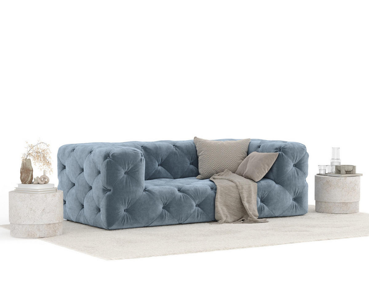 2-SITZER-SOFA Cosimo Blau Grau Samtstoff - Blaugrau/Schwarz, Holz/Holzwerkstoff (193/71/100cm) - Maison de Reve