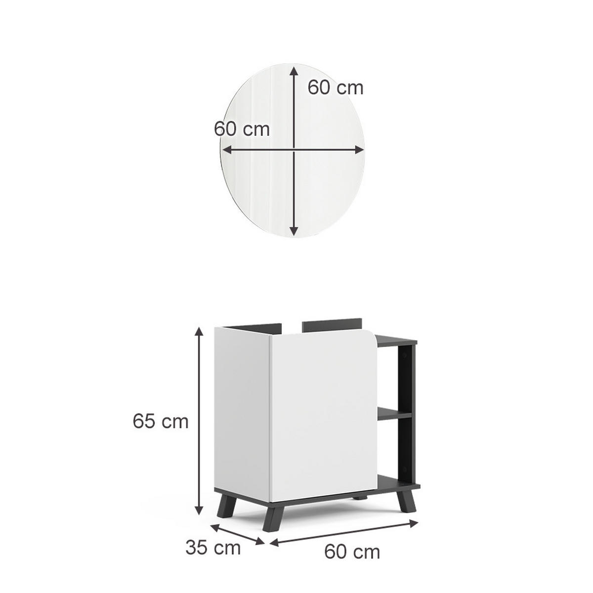 KOUPELNOVÝ NÁBYTEK Karen Antracitová/bílá - bílá/antracitová, kompozitní dřevo (60/65/35cm) - Vicco