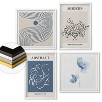WANDBILDER 4er-Set - 50x50 cm & 40x60 cm Weißer Rahmen - abstrakte Poster mit Blumenlinien - Weiß, Kunststoff (50/50cm) - ArtPrintCave