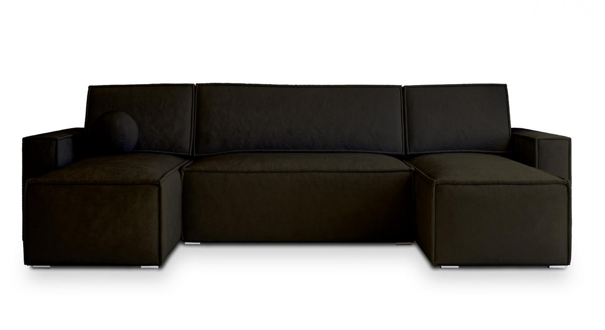 WOHNLANDSCHAFT PESANO M Braun Velours-Stoff mit Schlaffunktion - Braun, Holz (306/85/140cm) - MASSENO