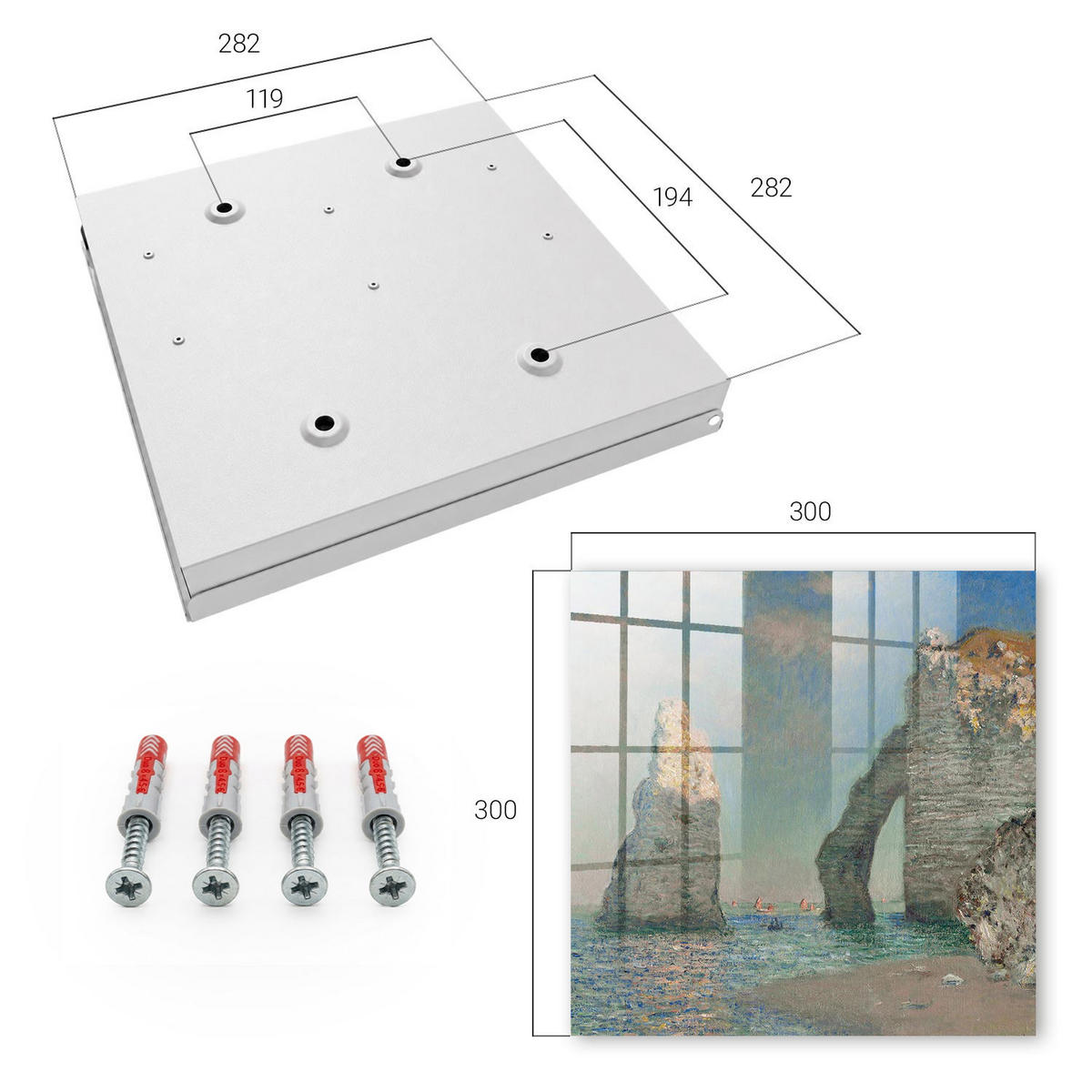 SCHLÜSSELBOX Weiß 30x30 cm – Türöffnung nach rechts - Meeresklippen - Blau, Metall (30/30/5cm) - TULUP