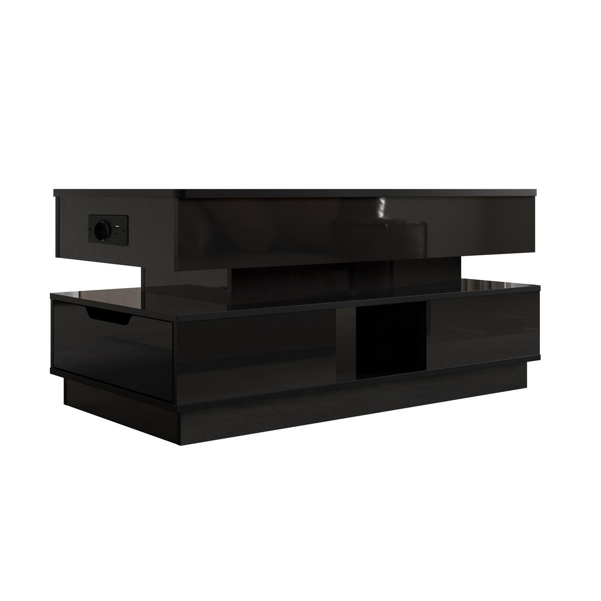 COUCHTISCH höhenverstellbar 90 x 48 cm MDF Schwarz mit Stauraum - Schwarz, Wellpappe (90/48/42.5cm) - Meubliv