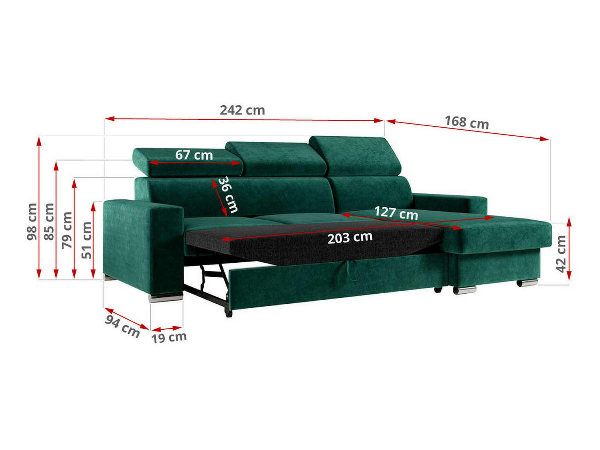 ECKSOFA FOX-L Dunkelgrün - Dunkelgrün/Silberfarben, Kunststoff/Textil (242/168cm) - MKS