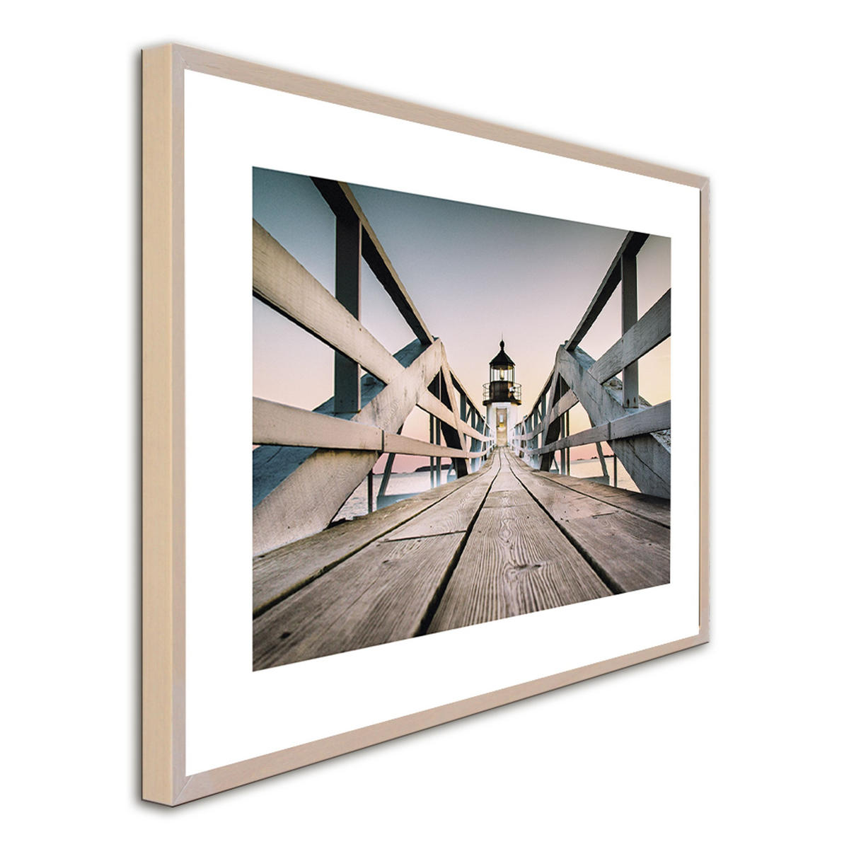 POSTER mit Rahmen 70x50 cm Leuchtturm Pastell - Beige, Holz (71/51cm) - artissimo