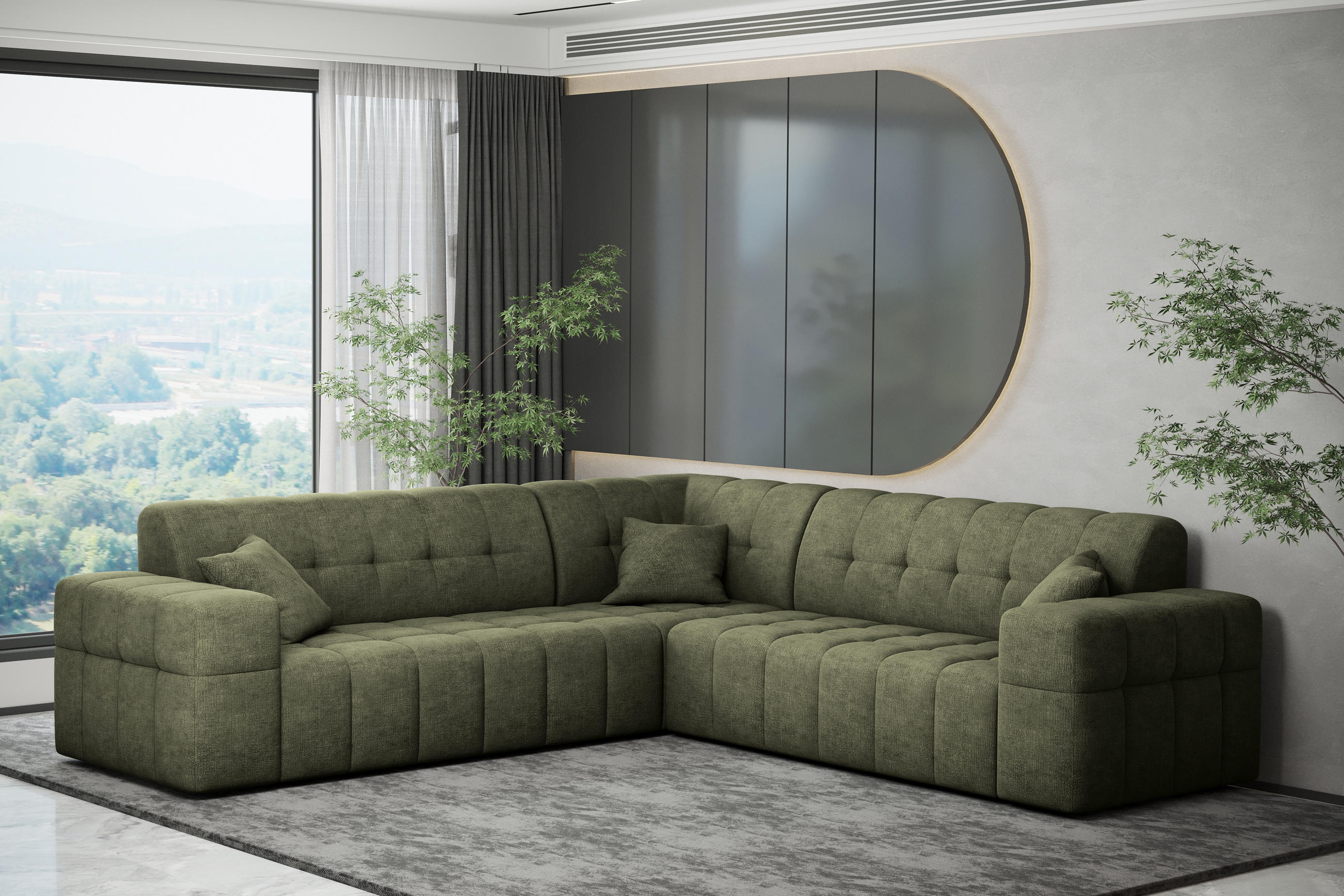ECKSOFA Corner NIMES Stoff Perfect Harmony Grün - Grün, Holz (246/246cm) - Kaiser Möbel