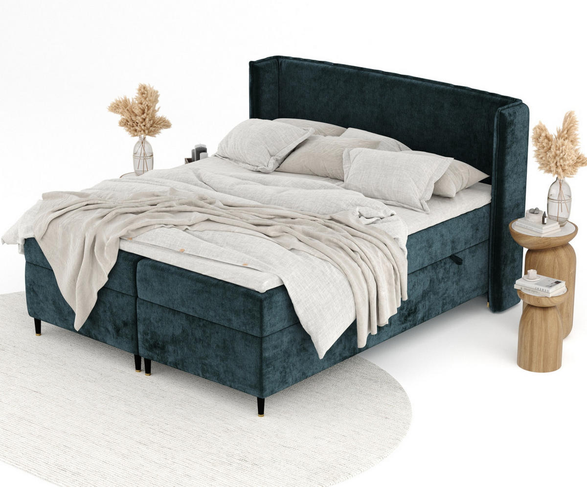 BOXSPRINGBETT Segni Türkisfarben 160/200 cm mit Matratze und Topper - Türkis/Schwarz, Holz/Holzwerkstoff (160/200cm) - Maison de Reve