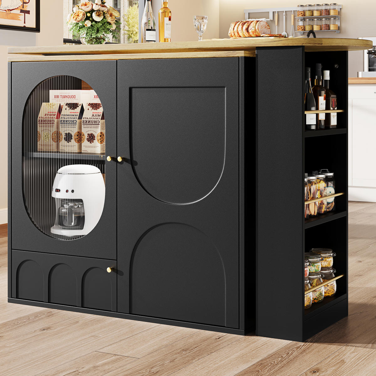 BARTISCH/KÜCHENINSEL aus MDF & Metall, 360° drehbar, 138/204/39/105 cm, Schwarz - Schwarz, Holzwerkstoff (39/105/138cm) - Redom
