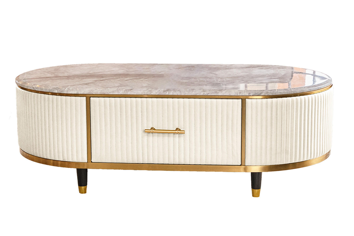 COUCHTISCH MARIA Weiß Kunstleder - Schwarz/Weiß, Stein/Metall (70/130/45cm) - KAWOLA