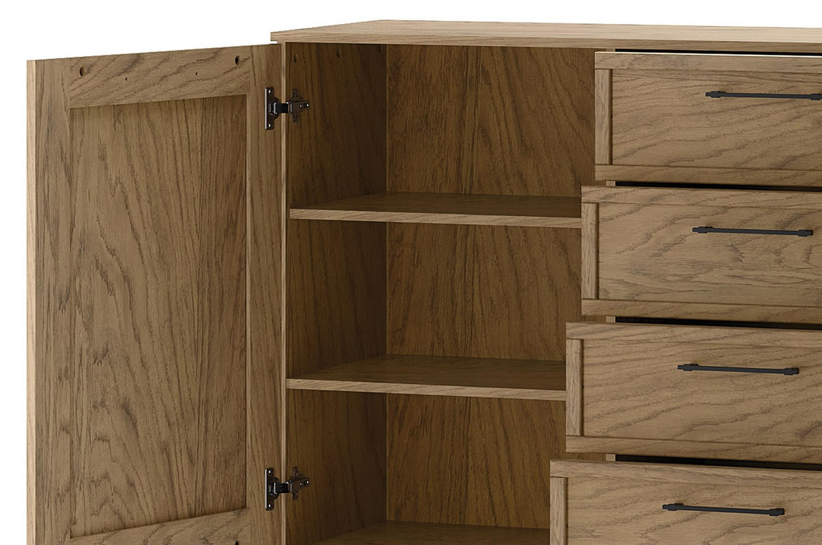 KOMMODE Cozy Eiche Rustikal 170 / 42 / 90cm - Eichefarben/Braun, Holz/Metall (170/90/42cm) - Feldmann-Wohnen