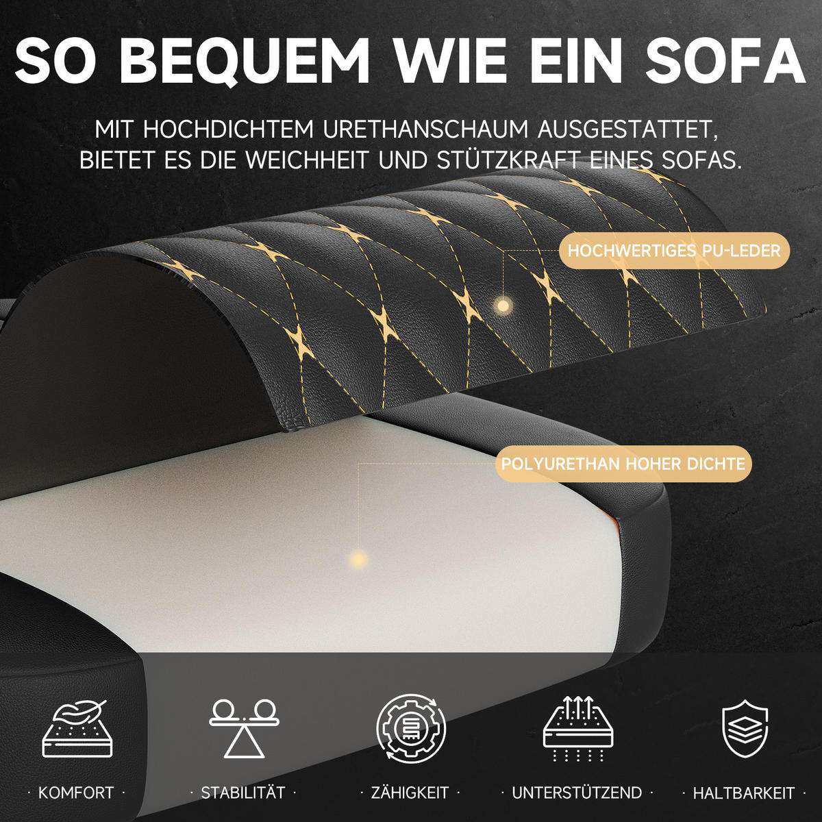 GAMINGSTUHL DE-40979 mit Massagefunktion und Fußstütze Schwarz - Schwarz, Metall (58.5/120.5/63cm) - ComfortXL