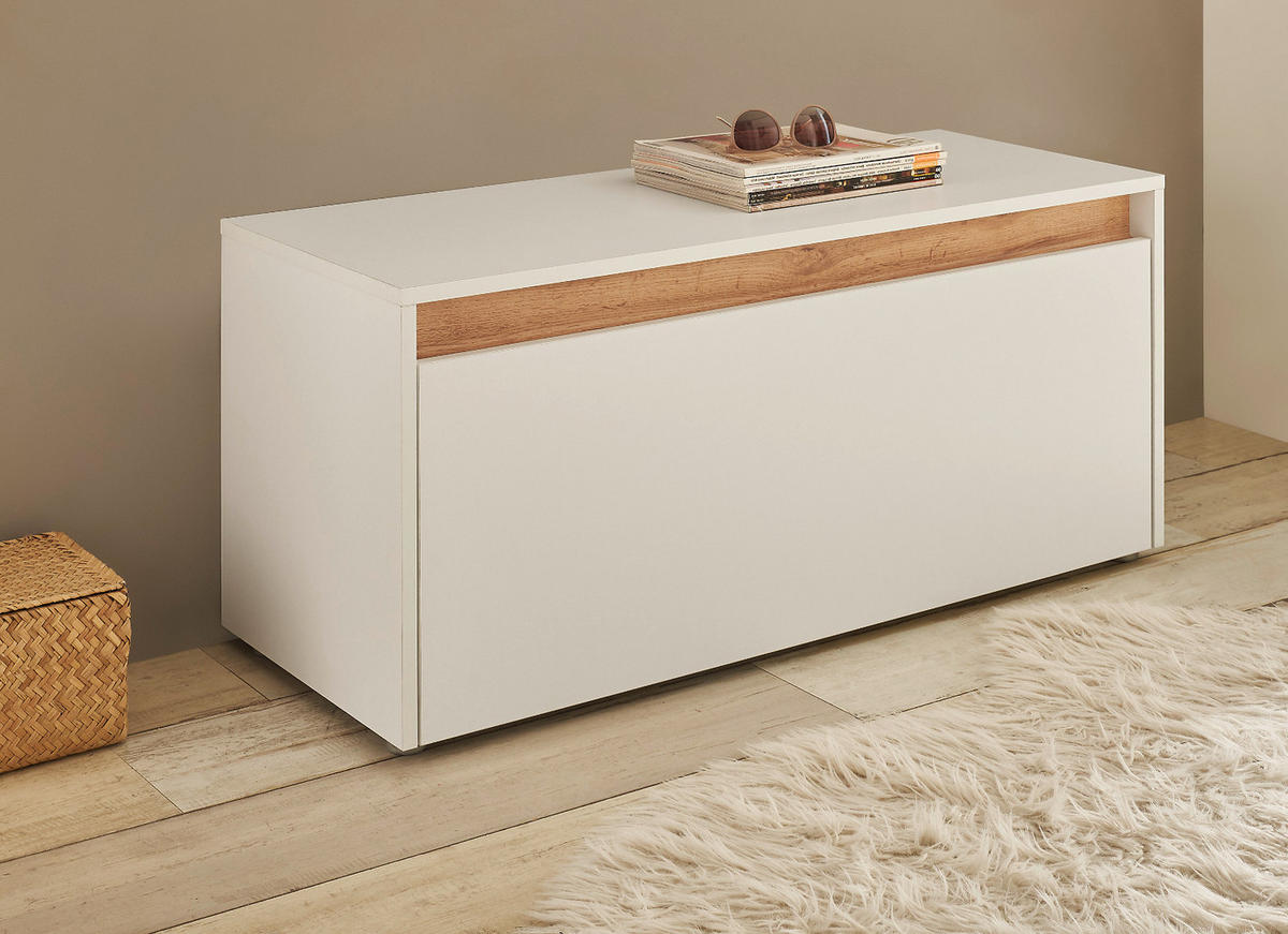 GARDEROBENBANK weiß, Eiche Wotan 100 cm, Sitzbank mit Stauraum - Silberfarben/Eiche Wotan, Holzwerkstoff/Kunststoff (100/45/40cm) - Furn.Design