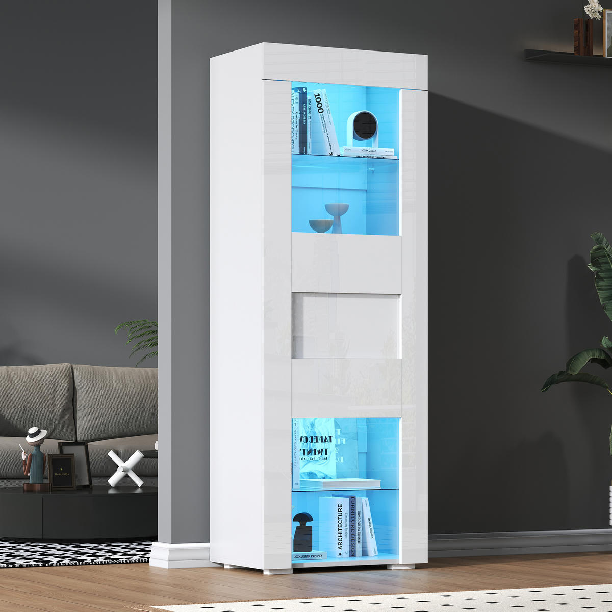 VITRINE weiß aus MDF mit Acryltür, verstellbaren Glasböden und App-gesteuerter LED-Beleuchtung 60 × 40 × 170 cm - Weiß, Holzwerkstoff (60/170/40cm) - Luhomfu