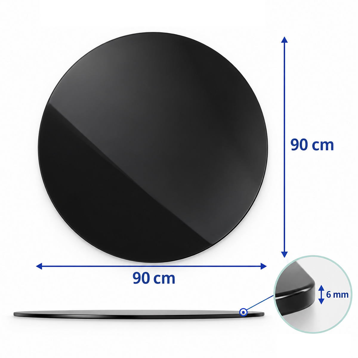 PLOŠČA Črna kaljeno varnostno steklo 90 cm okrogla - črna, steklo (90/90/0.6cm) - Relaxdays