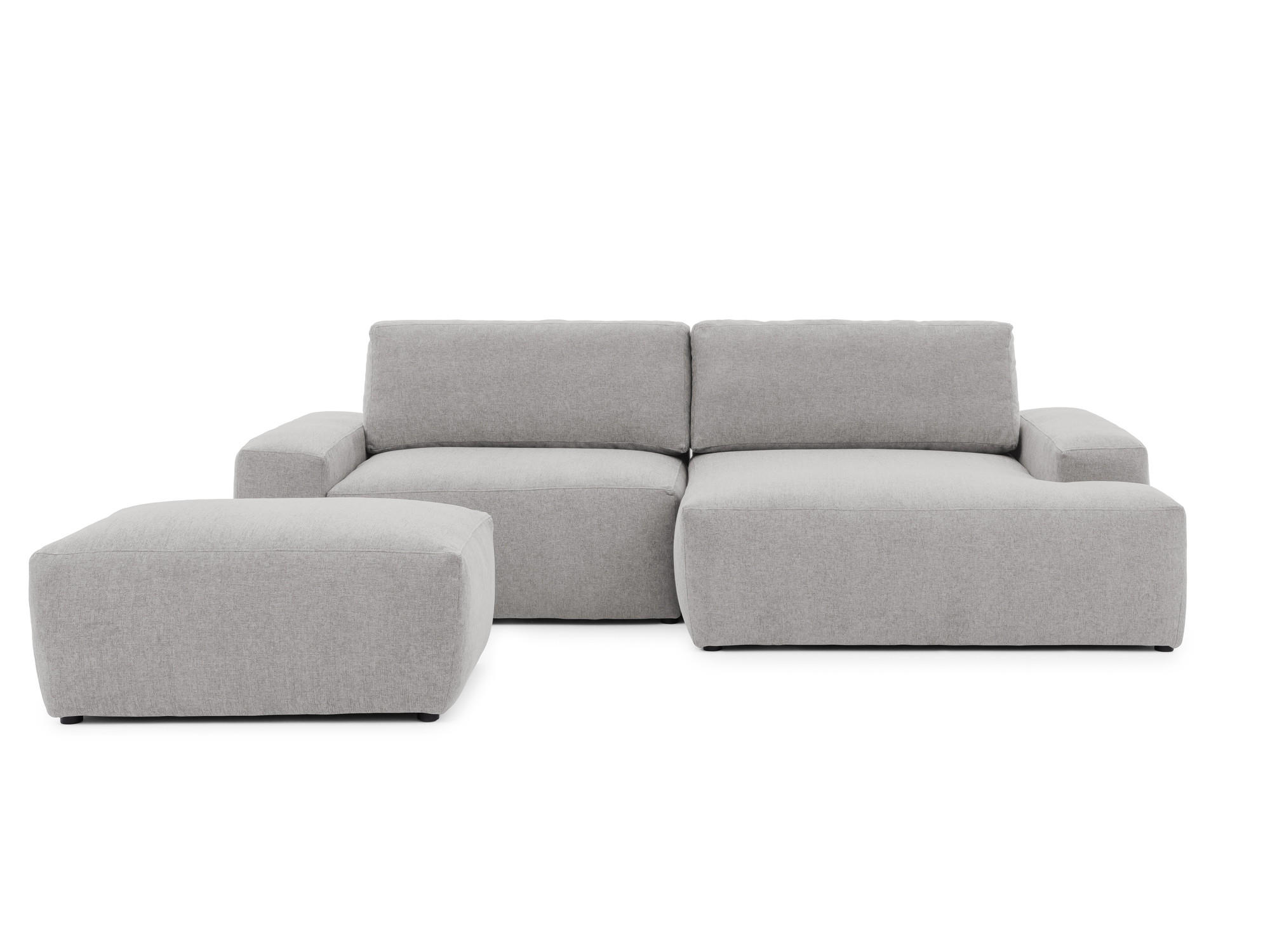ECKSOFA inkl. Hocker Lennon aus Hellgrau Strukturstoff mit Schlaffunktion und Bettkasten - Hellgrau/Schwarz, Holz/Kunststoff (264/137cm) - S-Style