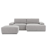 ECKSOFA inkl. Hocker Lennon aus Hellgrau Strukturstoff mit Schlaffunktion und Bettkasten - Hellgrau/Schwarz, Holz/Kunststoff (264/137cm) - S-Style