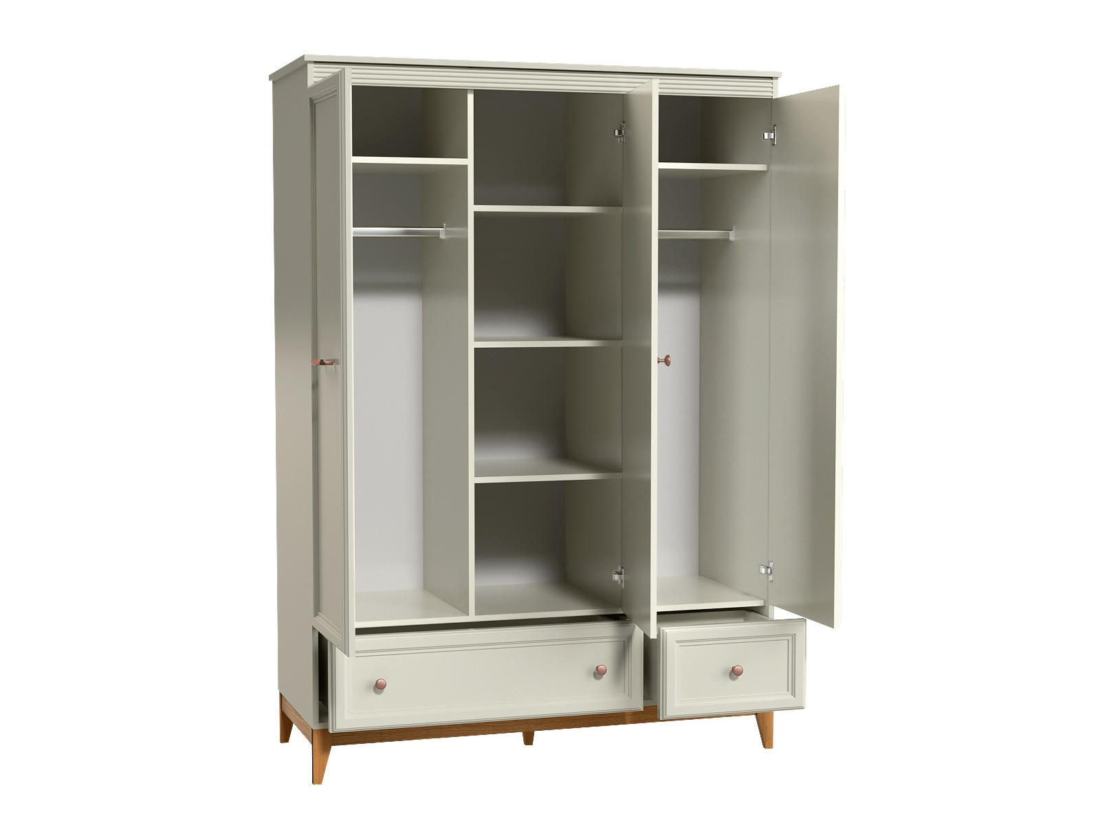 KLEIDERSCHRANK Windsor Kaschmir, Dreitürige mit Schubladen und Spiegel - Kaschmir, Holzwerkstoff (136/193/55cm) - Bettso