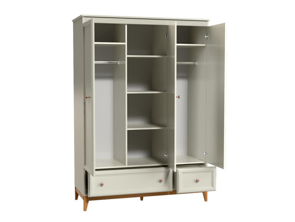 KLEIDERSCHRANK Windsor Kaschmir, Dreitürige mit Schubladen und Spiegel - Kaschmir, Holzwerkstoff (136/193/55cm) - Bettso