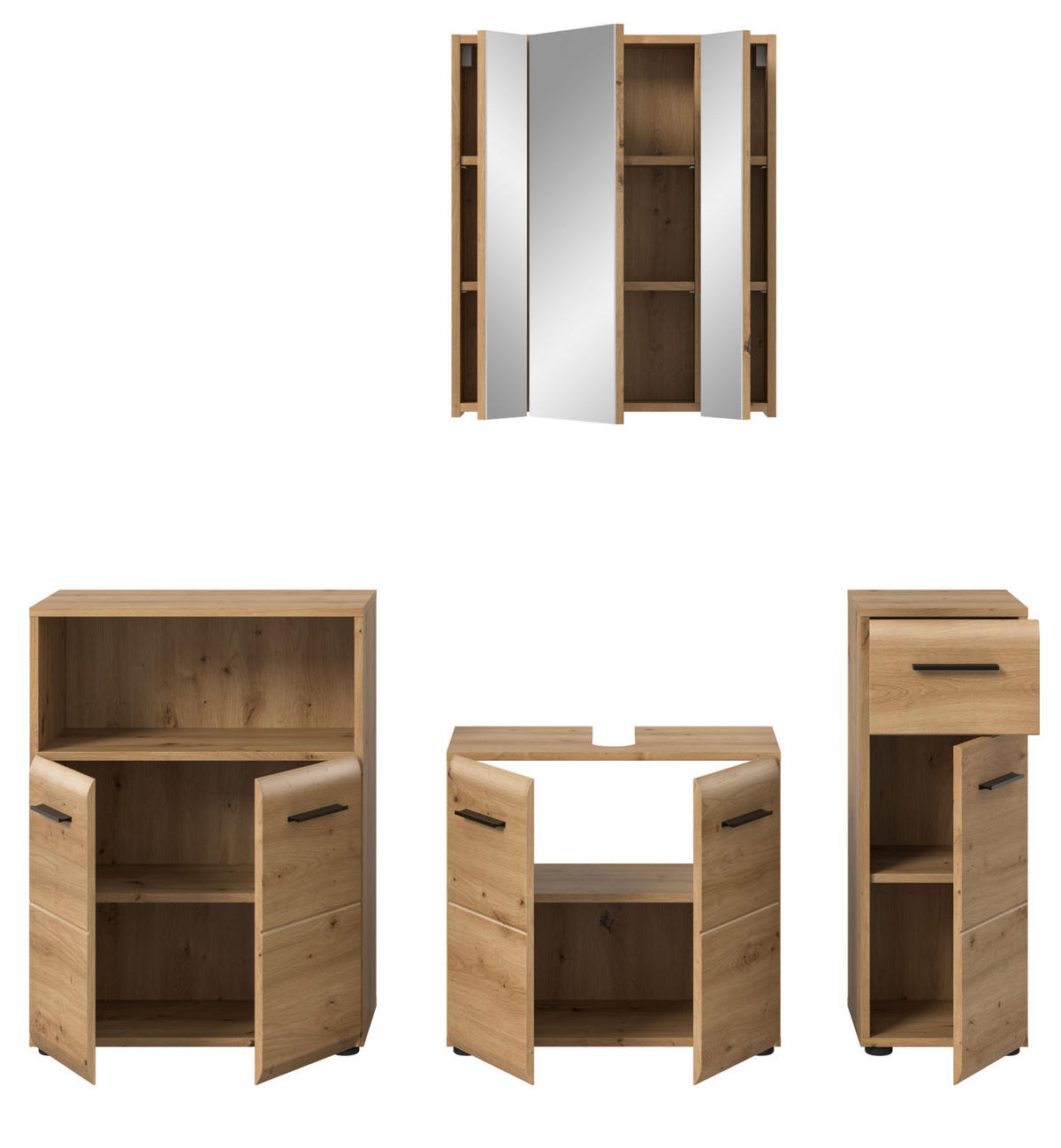 BADMÖBEL-SET 4-teilig in Artisan Eiche, Badkombination 180 x 185 cm, Cover - Schwarz/Eiche Artisan, Glas/Holzwerkstoff (180/185/30cm) - Inn.Furn