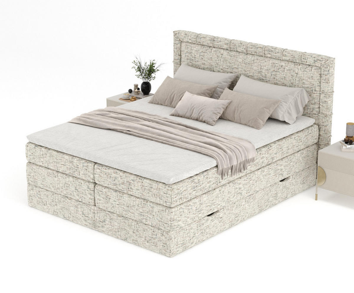 BOXSPRINGBETT Rosabel Beige 180/200 cm mit Matratze und Topper - Beige/Schwarz, Holz/Holzwerkstoff (180/200cm) - Maison de Reve