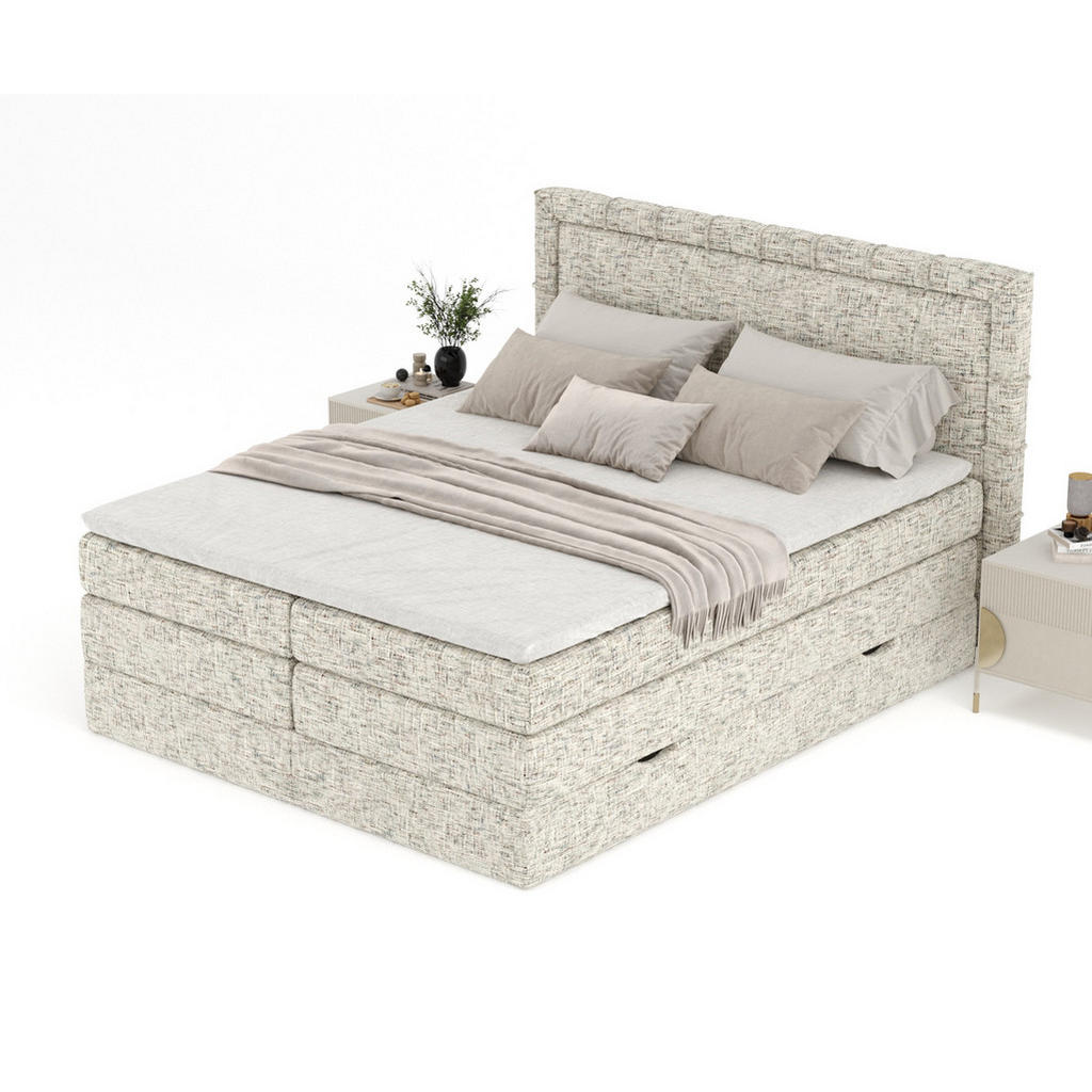 Thumbnail - Maison de Reve Boxspringbett, Beige, Textil, Buche, Kiefer, H3, Höhe ca. 37 cm, 140x200 cm, Reach, FSC 100%, Made in EU,...