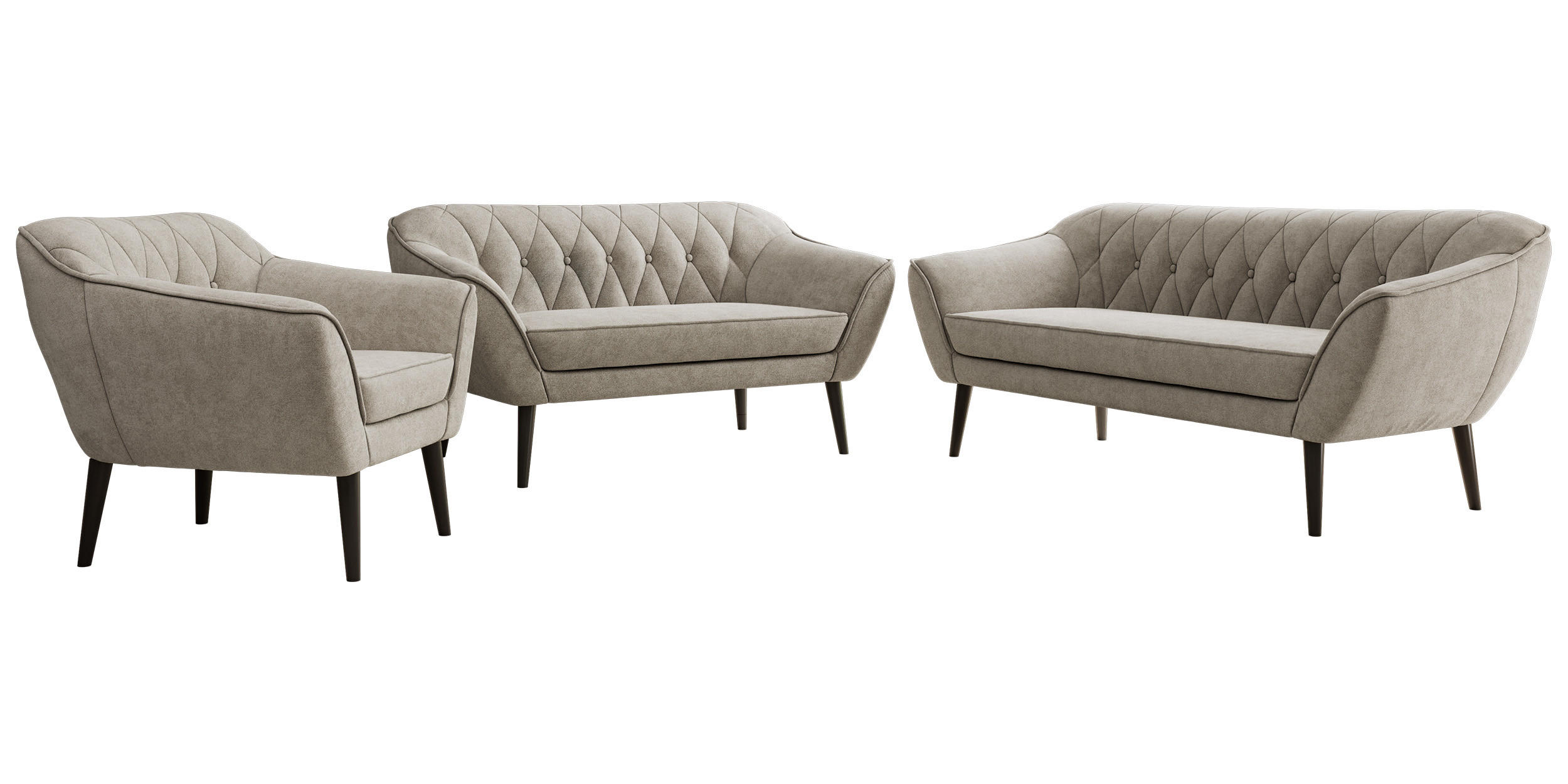 SEDACIA ZOSTAVA 3+2+1 PIRS - Sivobéžová Štruktúrovaná látka - Čierne nohy - čierna/sivobéžová, kompozitné drevo/textil (180/75/74cm) - MKS