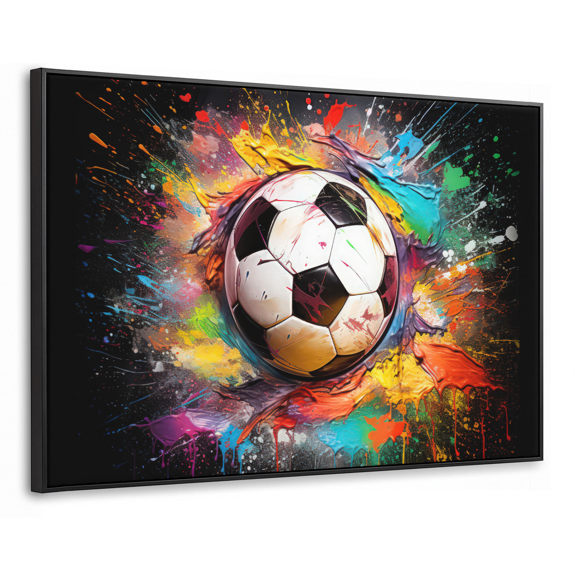 LEINWAND Bilder mit Rahmen - Fußball - Farbe - Farben - Schwarz - Weiß - 150x100 - Weiß, Textil (150/100cm) - MuchoWow