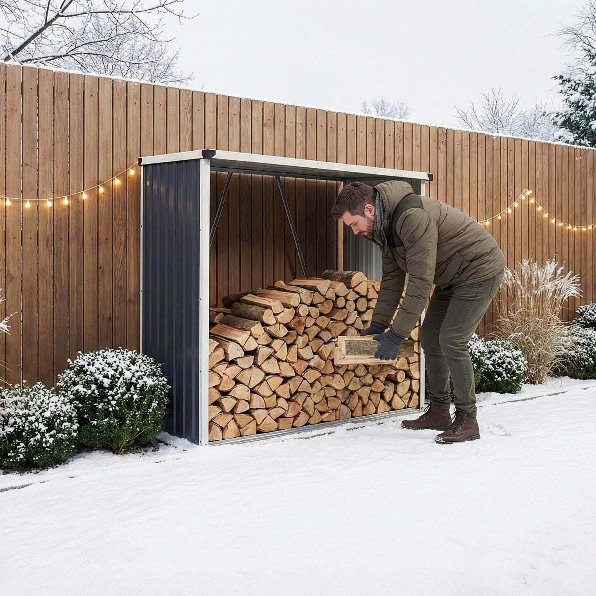 BRENNHOLZUNTERSTAND Kalmar - Anthrazit, Metall (158/152/80cm) - casa.pro