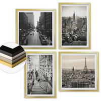 WANDBILDER 4er Set - 50x50 cm & 40x60 cm Goldrahmen - Aussicht Paris New York Treppen - Goldfarben, Kunststoff (50/50cm) - ArtPrintCave