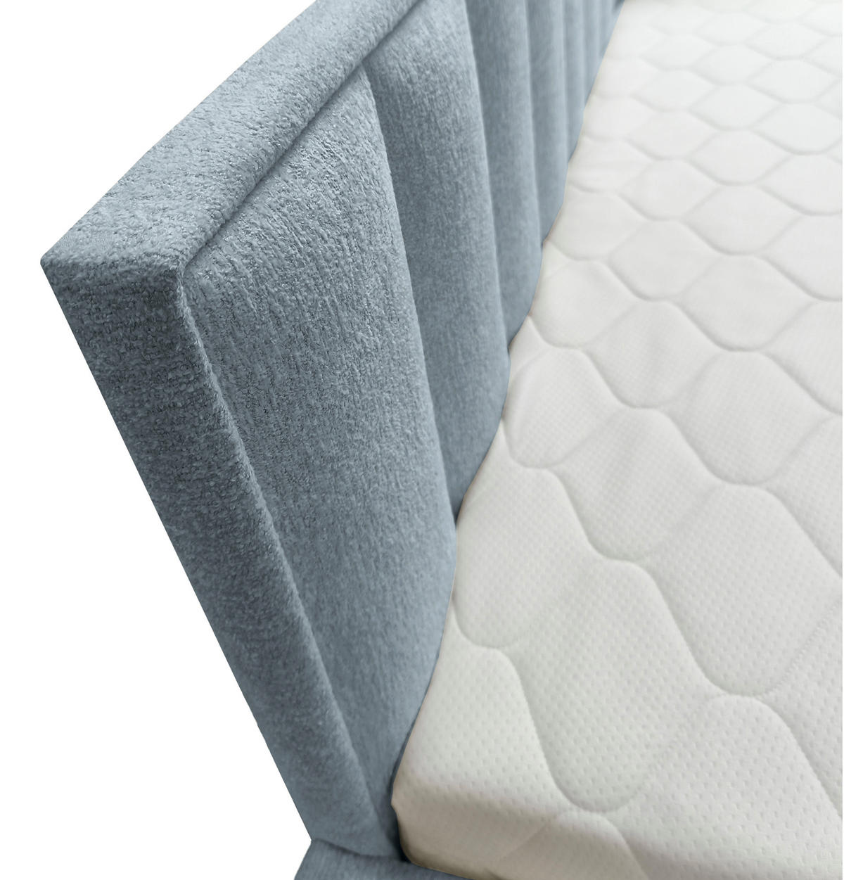 POLSTER-KINDERBETT LUKA 90x200 cm, links, mit Ausziehbett – Hellblau - Hellblau, Textil