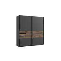 SCHWEBETÜRENSCHRANK Bamberg in Grafit mit Eiche Flagstaff 180 x 198 x 65 cm BxHxT – Kleiderschrank ohne Spiegel - Grau, Holzwerkstoff (80/200/120cm)