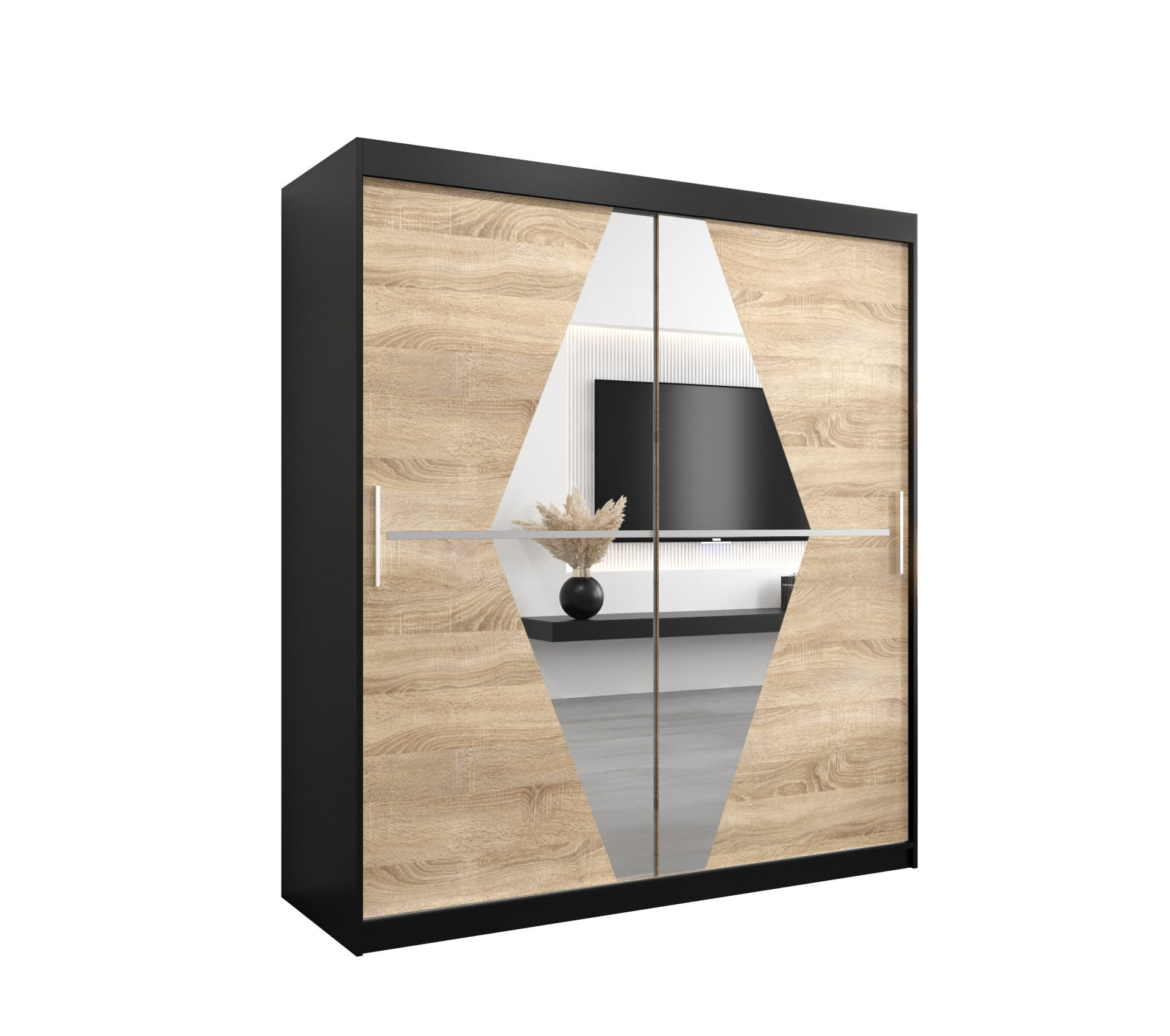 SCHWEBETÜRENSCHRANK 200/180/62 2-türig - Silberfarben/Schwarz, Holz/Kunststoff (180/200/62cm) - Abiks Möbel