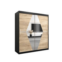 SCHWEBETÜRENSCHRANK 200/180/62 2-türig - Silberfarben/Schwarz, Holz/Kunststoff (180/200/62cm) - Abiks Möbel