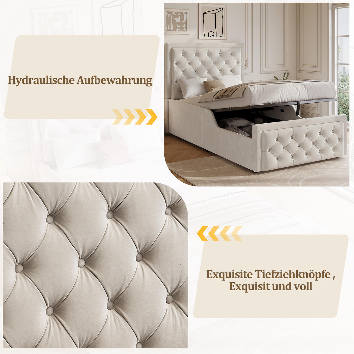 KINDERBETT 90/200 cm beige aus Samt mit Stauraum und Lattenrost - Beige, Holzwerkstoff (90/200cm) - OKWISH