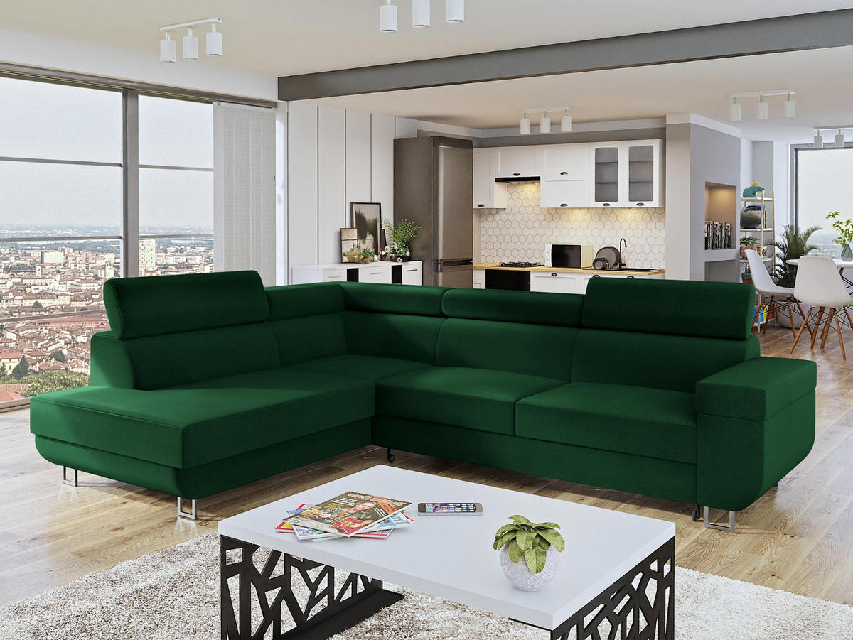 ECKSOFA Fonti, Seite: Links - Dunkelgrün, Holz/Textil (253/188cm) - MIRJAN24