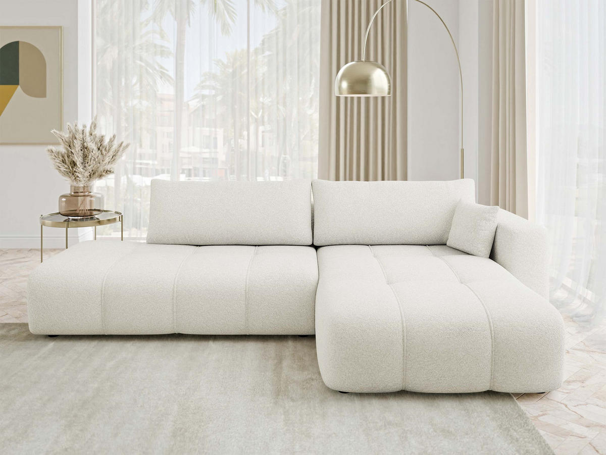 ECKSOFA Furyn O Boucle, Seite: Rechts - Creme/Schwarz, Holzwerkstoff/Kunststoff (262/145cm) - MIRJAN24