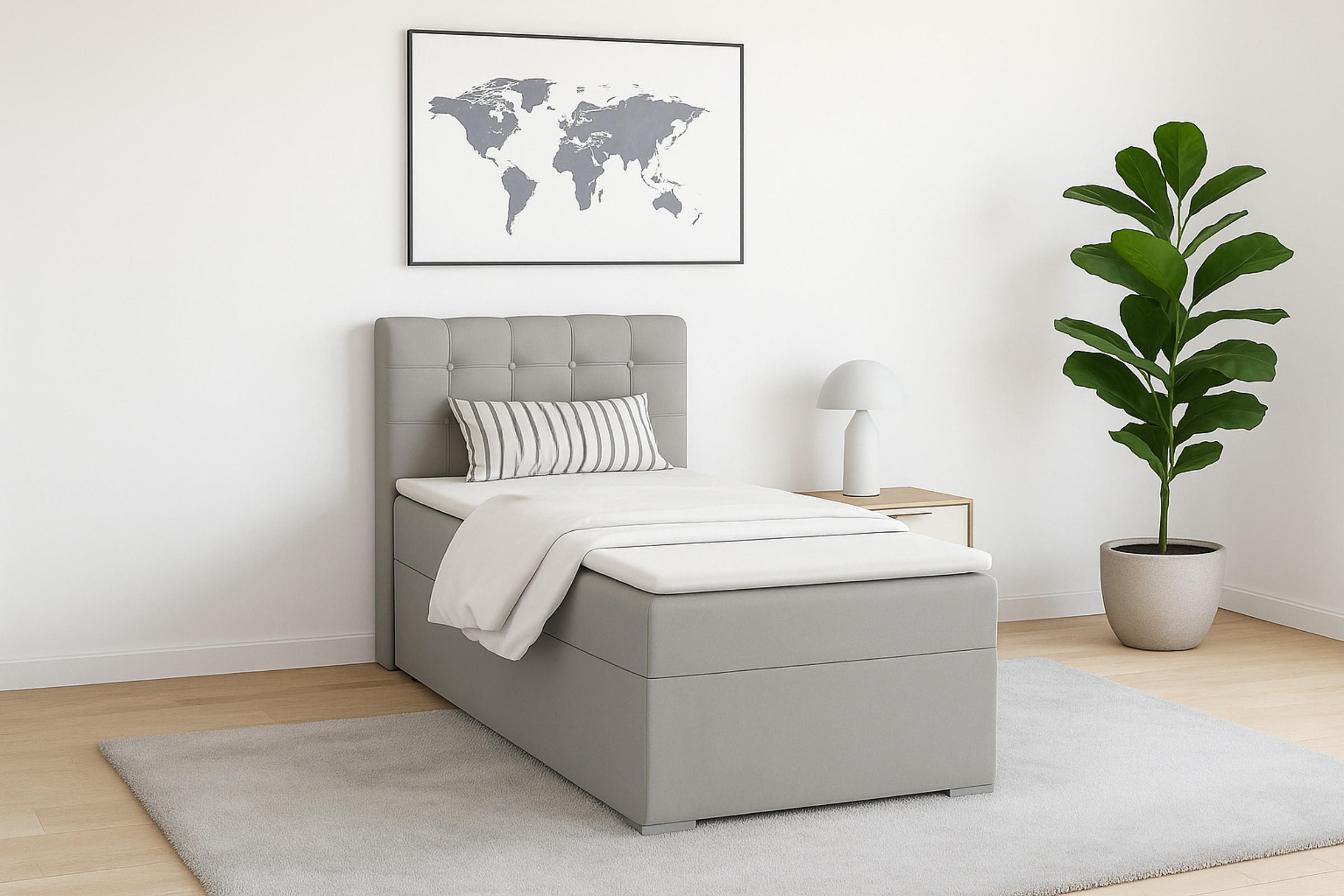 Thumbnail - Deine Möbel 24 Boxbett, Hellgrau, Holz, Holzwerkstoff, Textil, 100x200 cm, Schlafzimmer, Betten, Boxspringbetten